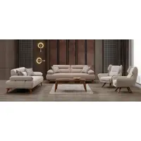 AEA Moderne beige Stoff-Sofagarnitur aus Holz mit stilvollem Design