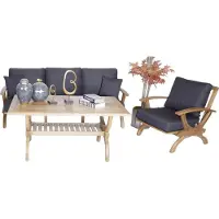 AEA Gartenmöbel Dreisitzer Sofa Grau Textil Sessel Stilvolle Holz Esstisch Möbel