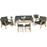 AEA Holz Gartenmöbel Grau Textil Sofagarnitur 3+1+1 Sitzer Esstisch Terrasse Möbel