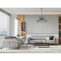 AEA Komplette Couchgarnitur Dreisitzer 3 Sitzer Grau Sofa Couch 2tlg Modern