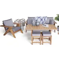 AEA Sofagarnitur 3+1 Sitzer x Hocker Sitzgruppen Holz Esstisch Gartenmöbel Set 5tlg