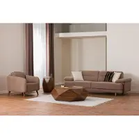 AEA Sofagarnitur 3+1 Sitzer Braun Stoffbezug Holzfüße Skandi Stil Modern Wohnen
