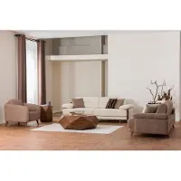 AEA Sofagarnitur 3+3+1 Sitzer Beige Braun Stoffbezug HolzfĂŒĂe Skandi Modern Stil