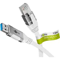 Goobay 74162 Câble Ethernet USB-A 3.0 vers RJ45, 7,5 m, 7.5 m, blanc - connecte un routeur, un modem ou un switch réseau au port USB-A d'un ordinateur portable, d'une tablette ou d'un smartphone