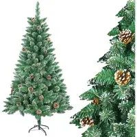 JOIEYOU Arbre de Noël artificiel 150cm avec pointes de branches effet neige, pommes de pin & support métallique Vert Artificiel Sapin pour décoration de Noël