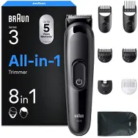 Braun Kit de tondeuse Series 3 8-en-1 avec lame ultra-tranchante, lot de 14 tondeuses à barbe, véritable concentré de puissance