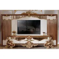 Casa Padrino Luxus Barock TV Schrank Weiß / Braun / Gold - Somptueux buffet de salon avec dosseret - Meubles de salon baroques - Meubles de luxe de style baroque - Noble & Somptueux