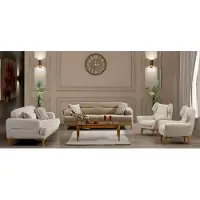 AEA Elegantes weißes Stoff-Sofa-Set mit Holzrahmen für modernes Wohnzimmer