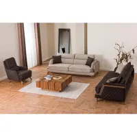 AEA Sofagarnitur 3+3+1 Sitzer Beige Braun Stoff HolzfĂŒĂe Skandi Modern Wohnzimmer