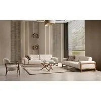 AEA Designer Beige Sofagarnitur Hochwertig Wohnzimmer Dreisitzer Polster Sessel Set