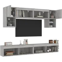 vidaXL Meuble-paroi 6 pièces avec éclairage LED Gris Sonoma Matériau dérivé du bois