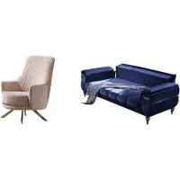 AEA Wohnzimmer set Sofa 3+1 Sitzer Sessel Moderne Möbel Blau Beige 2tlg.