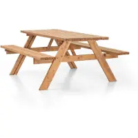 Ekju AMATA Table de pique-nique en bois 6 personnes, bancs rabattables, brun rouille