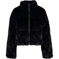 Urban Classics Veste de transition pour femmes, modèle court en imitation fourrure, doublure matelassée, couleur noire, taille L