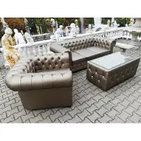 AEA Design Chesterfield Sofagarnitur 3+1 + Couchtisch Couch Polster Gold Leder Sofa