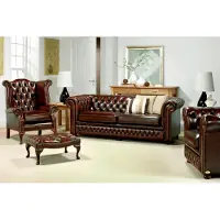 AEA Chesterfield Design Sofagarnitur 3 Sitz + Ohrensessel Couch Sofa Polster Hocker