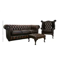 AEA Chesterfield Sofagarnitur Leder Chesterfield Komplett Set Sofa Couch 440