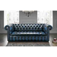 AEA XXL Blau Sofa 3 Sitzer Couch Chesterfield Polster Sitz Garnitur Leder