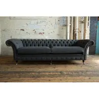 AEA XXL Sofa 4 Sitzer Couch Chesterfield Polster Sitz Garnitur Leder Schwarz