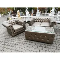 AEA Design Chesterfield Sofagarnitur 2+1 + Couchtisch Couch Polster Gold Sofa Sofas