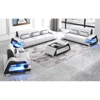 AEA Couchgarnitur Sofagarnitur Ledersofas Sofa Komplette 3tlg Weiß Set 3+2+1
