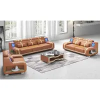 AEA Wohnzimmer Komplette Ledersofas Couchgarnitur Sofagarnitur Braun 3tlg