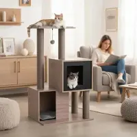 Merkloos Arbre à chat moderne avec des poteaux en sisal et des coussins amovibles