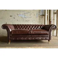 AEA Canapé design Chesterfield 3 places en cuir marron Canapé rembourré