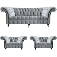 AEA Ensemble de salon Chesterfield gris clair 3 places 1 place 2x fauteuils 3pcs