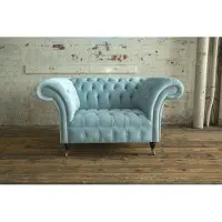 AEA Fauteuil Chesterfield en tissu 1,5 place Canapés rembourrés Salon Bleu Velours