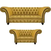 AEA Salon Designer Moderne Jaune Ensemble de Canapés 2x Canapés Chesterfield