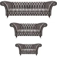 AEA Wohnzimmer Grau Polstermöbel Textil Luxuriöse Sofagarnitur 3tlg Chesterfield