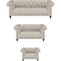 AEA Moderne Chesterfield Weiße Sofagarnitur Edle Polstersofas Sessel 3tlg