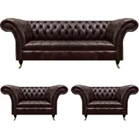 AEA Dunkelbraune Chesterfield Sofagarnitur Komplettes Couch Sessel Set 3tlg