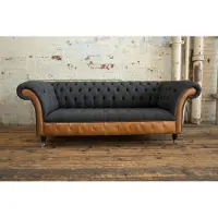 AEA Chesterfield Sofa Couch Polster Design 3Sitzer Garnitur Sofas Dreisitzer Schwarz