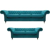 AEA Chesterfield Blau 2x Sofas Set Wohnzimmer Polstermöbel Luxuriöse Sofagarnitur