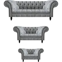 AEA Sofagarnitur 3tlg Grau Sofas 3+2+1 Garnitur Luxuriöse Chesterfield Möbel
