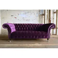 AEA Chesterfield 3 Sitzer Sofa Couch Leder Samt Garnitur Polster Sitz Lila