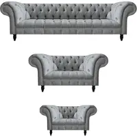AEA Luxuriöse Garnitur Chesterfield Sofagarnitur 4+2+1 Sitzer Grau Möbel