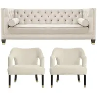 AEA Beige Chesterfield Couch Samt Sofa Sofagarnitur couchen Sofas Polster 311 Sitzer