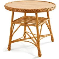 Merkloos Table ronde en osier avec plateau en bois