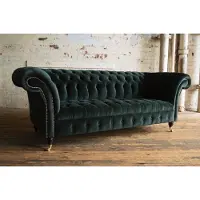 AEA XXL Big Sofa Canapé Chesterfield rembourré 3 places Assise Garniture Cuir synthétique vert