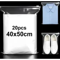 Merkloos Taschen, lot de 20 pièces - Transparentes - En plastique - Étanches - Sacs de rangement - Fermeture éclair - 40 x 50 cm - Sacs de rangement