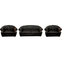 AEA Dunkelbraune Chesterfield Couchgarnitur Ledersofa 2x Sessel
