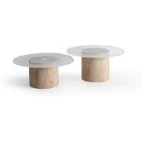 AEA Exklusiver Couchtisch-Set Stilvolle Rundtische Designer Platte 2tlg