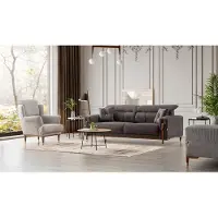 AEA Ensemble de canapé gris-beige, avec revêtements textiles, fauteuils rembourrés, meubles de style moderne