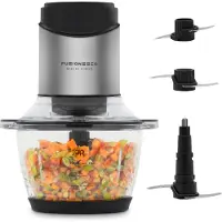 JAP Multi Chop - Hachoir avec bol en verre (1.2 litres) - Broyeur à glace - Lavable au lave-vaisselle - Hachoir à aliments - 6 lames - 400W