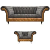AEA Salon Chesterfield Ensemble de canapés rembourrés Textile Assise Canapé 3 places