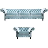 AEA Chesterfield bleu élégant Ensemble de meubles nobles Fauteuil trois places