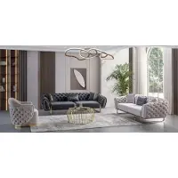 AEA Chesterfield gris-blanc Ensemble de canapés modernes 2x 3 places Fauteuil rembourré